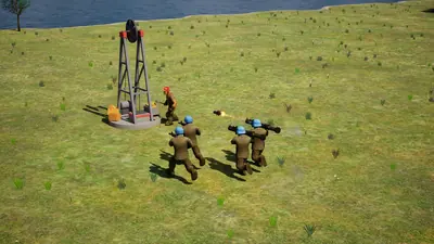 Esquadrão azul dispara um foguete contra o engenheiro vermelho, junto a uma mineradora