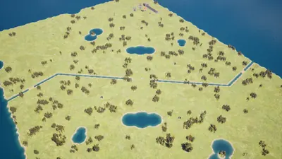 Vista aérea do mapa Lakes, gerado proceduralmente