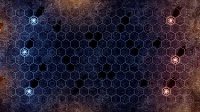 O tabuleiro de 20×12 hexágonos visto de cima, com as torres azuis e vermelhas
